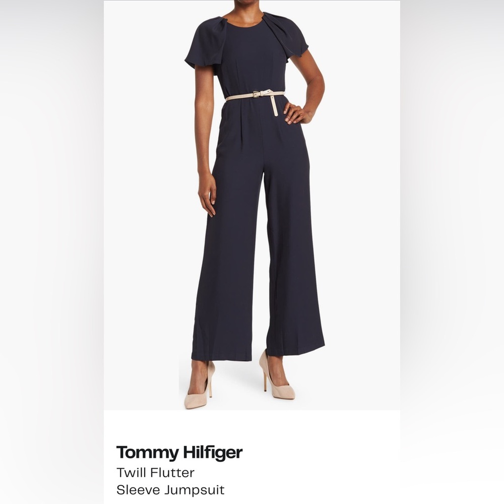 Tommy Hilfiger Blue Twill Wide-Leg Jumpsuit. Size 12.